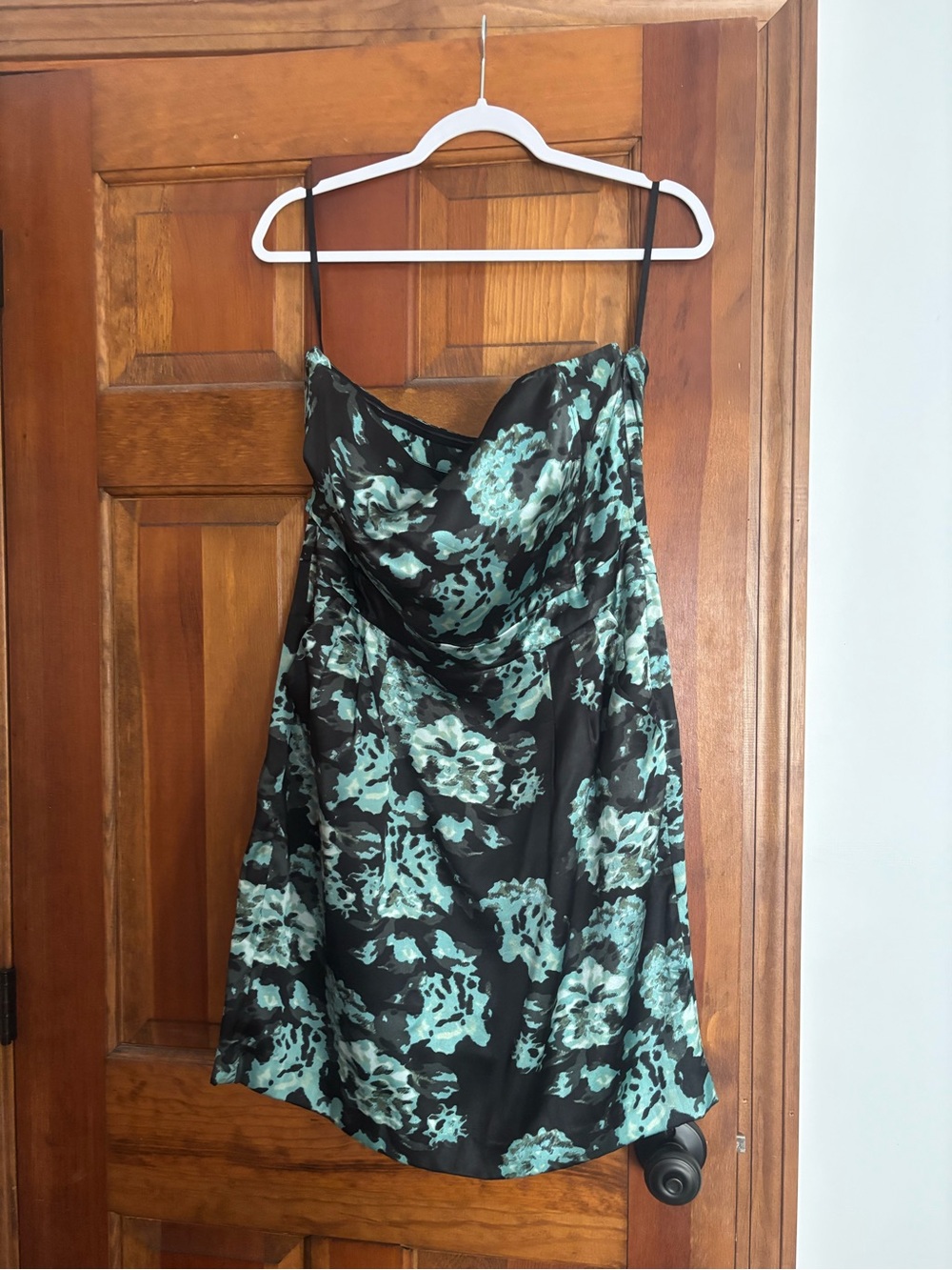 Black & Teal Floral Strapless Dress